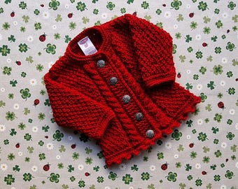 Trachtenjacke für Mädchen Pullover rot Strickjacke Zopfmuster Taufe Kindergeburtstag Geschenk handgestrickt Babyparty Taufgeschenk Kleid