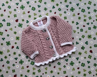 Pullover für Mädchen gestrickt rosa weiß Trachtenjacke mit Zopfmuster Taufkleidung Taufe Taufgeschenk Babyparty Kindergeburtstag Tracht