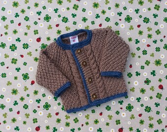Trachtenjacke braun blau Junge Taufe Babyparty gestrickt Taufkleidung Hochzeit Geschenk Geburt Babyshower Pullover Strickjacke Taufgeschenk