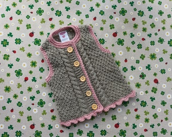 Trachtenweste Größe 80/86 braun rosa Weste Pullunder Taufkleidung Trachtenjacke Dirndl Geschenk Geburtstag Taufe Strickweste handgestrickt