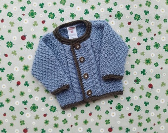 Trachtenjacke für Junge blau braun Pullover gestrickt Taufe Geburt Taufkleidung Geschenk Babyshower Neugeboren Hochzeit Trachtenmode Jacke