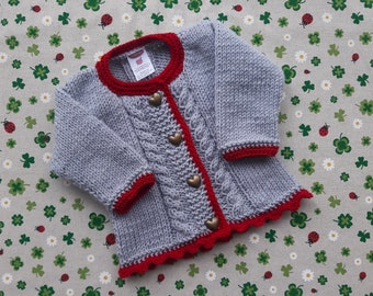 Pullover Trachtenjacke Mädchen hellgrau rot Strickjacke Handarbeit Geburtstag Geschenk Taufe Hochzeit Dirndl Taufkleidung Dirndl