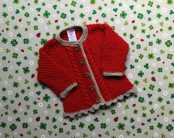Trachtenjacke für Mädchen Pullover Strickjacke rot braun Dirndl Taufe Geschenk Kindergeburtstag Hochzeit handgestrickt Taufe Taufkleidung