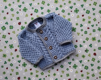 Trachtenjacke blau grau Junge Taufe Babyparty gestrickt  Taufkleidung Geschenk Geburt Babyshower Pullover Strickjacke Taufe Kindergeburtstag