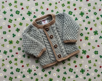 Traditional jacket size 62/68 light gray light brown boy baptism baby party knitted baptism clothing gift birth baby shower sweater cardigan