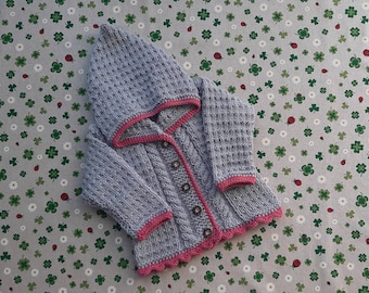 Strickjacke ab Größe 50/56 bis Größe 98/104 hellgrau altrosa Babyjacke Trachtenjacke für Mädchen Pullover Jacke Geschenk Taufe Geburtstag