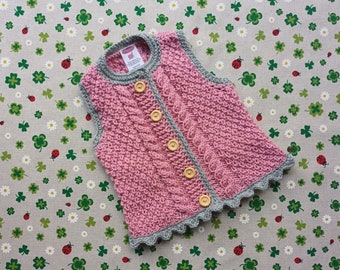Trachtenweste für Mädchen rosa grau Weste Pullunder Taufkleidung Trachtenjacke Dirndl Geschenk Geburtstag Taufe Strickweste handgestrickt