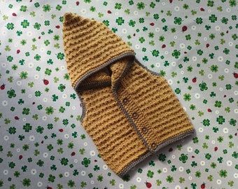 Knitted vest with hood unisex mustard yellow brown hooded vest pullunder cardigan children's birthday gift hand-knitted sweater jacket