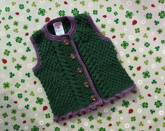 Trachtenweste Größe 86/92 grün flieder Weste Kindertracht Taufkleidung Trachtenjacke Dirndl Geschenk Geburtstag Taufe Strickjacke Handarbeit