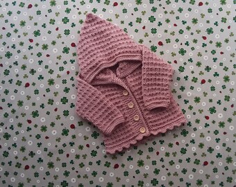 Strickjacke mit Kapuze rosa  Taufkleidung Mädchen Geschenk Geburt Taufe Babyjacke Handmade Babyshower Taufgeschenk Kapuzenjacke Handarbeit
