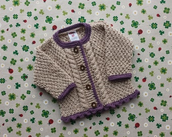 Trachtenjacke für Mädchen hellbraun flieder Pullover Zopfmuster Taufe Kindergeburtstag Taufe Tracht Dirndl Strickjacke Geschenk Geburtstag