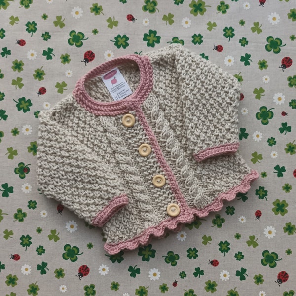Trachtenjacke beige rosa Mädchen Taufe  Babyparty Hochzeit Geburtstag gestrickt Babyjacke Taufkleidung Geschenk Geburt Babyshower Pullover