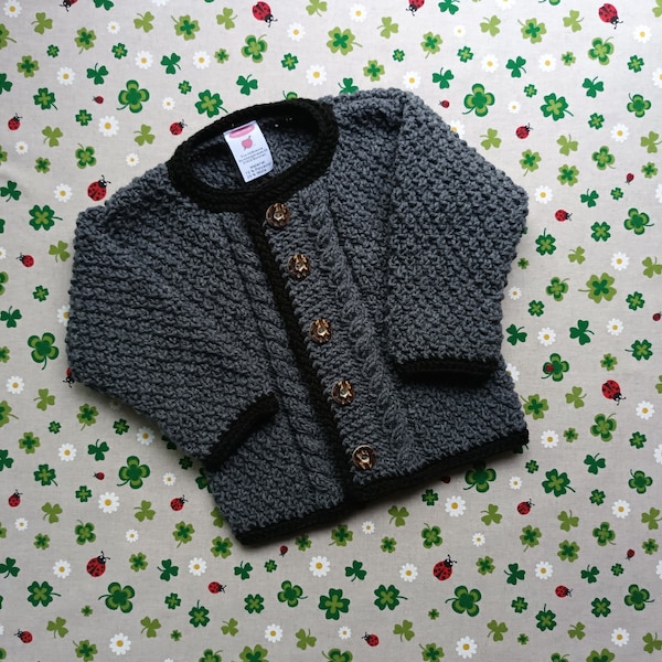 Pullover mit Zopfmuster Größe 86/92 anthrazit grün Trachtenjacke Janker Strickjacke Geschenk Hochzeit Taufe Taufkleidung Kindergeburtstag