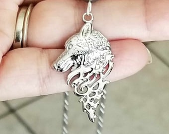 Wolf Necklace, Wolf Head Necklace, Mens Wolf Necklace, Mens Necklace, Wolf Jewelry, Wolf Pendant, Mens Jewelry, Gifts for Him, Tribal