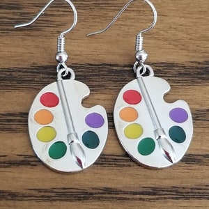 Art Palette Earrings • Artist Palette Dangle Earrings, Art Jewelry, Art Teacher, Painter, Artist, Inspire, Silver Earrings, Artist Earrings