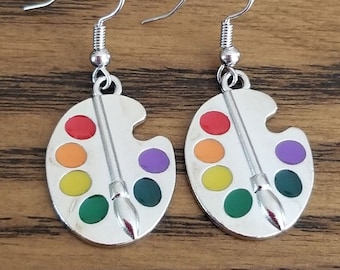 Art Palette Earrings • Artist Palette Dangle Earrings, Art Jewelry, Art Teacher, Painter, Artist, Inspire, Silver Earrings, Artist Earrings