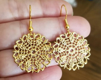 Gold Filigrane Disc Ohrringe: Boho Ohrringe