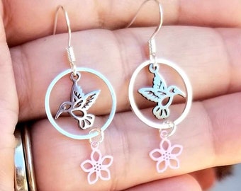 Dainty Hummingbird Earrings, Silver Hummingbird Earrings, Hummingbird Earrings Dangle, Hummingbird Earrings Hoop, Hummingbird Jewelry