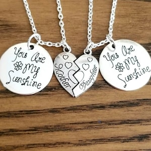 Mom & Daughter Necklace Set, 2pc 3pc or 4pc Sets, You Are My Sunshine Jewelry, Mom Daughter Half Heart Charms, Mom Daughter Necklace