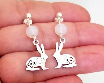 Silver Bunny Earrings, Bunny Earrings, Stud Earrings, Easter, Bunny Jewelry, Bunny Rabbits, Rabbit Earrings, Beaded Easter Earrings, Bunnies