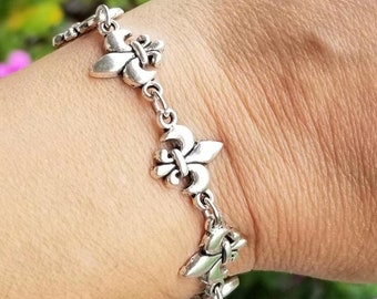 Fleur-de-Lis Bracelet: Stainless Steel, Fleur de Lys Jewelry, Fleur de Lis Jewelry