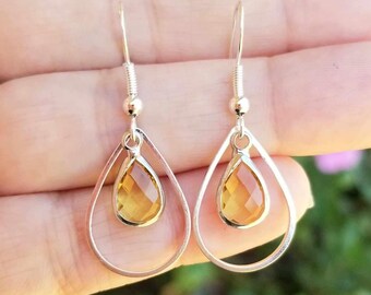 Orecchini Donna A Goccia In Argento 925 Con Citrino Naturale: Handmade, Nickel-free