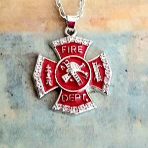 Silver Firefighter Necklace • Firefighters Cross Pendant, Firefighter Necklace Womens, Firefighters Wife Gift, Firefighter Gift for Her