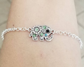 Elephant Anklet, Elephant Ankle Bracelet, Crystal Elephant Anklet, Lucky Elephant, Silver Elephant Anklet, Elephant Jewelry. Anklet