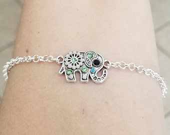 Lucky Elephant Ankle Bracelet, Crystal Elephant Anklet, Lucky Elephant Gift, Silver Anklet, Elephant Jewelry, Teen Anklet, Women's Anklet