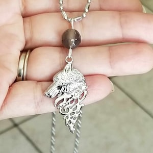 Wolf Necklace, Smoky Quartz Necklace, Mens Wolf Necklace, Mens Necklace, Wolf Jewelry, Wolf Pendant, Mens Jewelry, Gifts for Him, Tribal