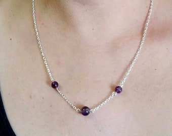 Amethyst Halskette, Silberkette, Amethyst Perlenkette, Amethyst Silberkette, Amethyst Schmuck, Februar Geburtsstein, Perlenkette