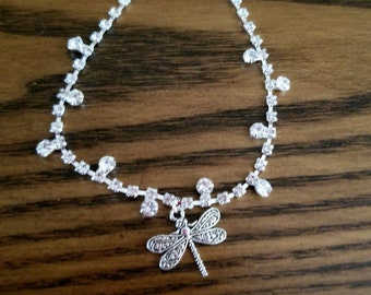 Crystal Tennis Anklet, Dragonfly Anklet, Womens Silver Anklet, Dragonfly Jewelry, Crystal Anklet, Bridal Anklet, Bridesmaids Anklets, Bride