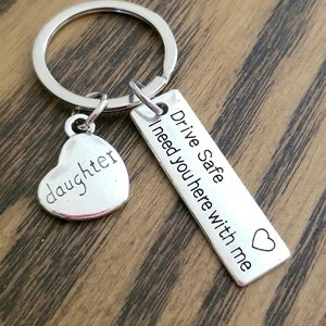 Drive Safe Daughter Keychain: Engraved Stainless Steel Key Ring, Daughter Gift