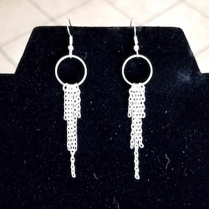 Silver Tassel Earrings, Hoop Earrings, Long Dangle Earrings, Tassel Earrings, Silver Hoop Earrings, Silver Drop Earrings, Silver Hoops