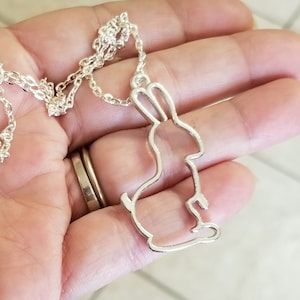 Flower Bunny Necklace: Stainless Steel Rabbit Pendant, Silver Chain