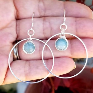 Sterling Silver Aquamarine Earrings, Aquamarine Dangle Earrings, Silver Hoop Earrings, Aquamarine Jewelry, March Birthstone Earrings