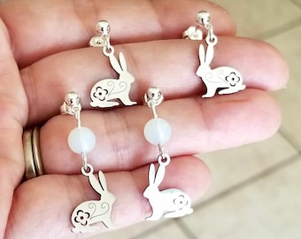 Silver Bunny Earrings, Bunny Earrings, Stud Earrings, Easter, Bunny Jewelry, Bunny Rabbits, Rabbit Earrings, Beaded Easter Earrings, Bunnies