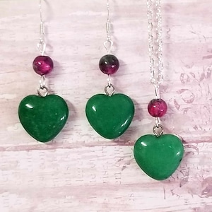Jade Necklace, Jade Earrings, Jade Jewelry Set, Heart Necklace, Persian Jade, Green Jade, Jade Heart Necklace, Jade Pendant, Gifts for Her