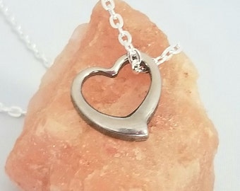 Silver Heart Necklace, Open Heart Necklace, Open Heart Pendant, Womens Necklace, Heart Charm, Heart Jewelry, Valentines Day Gift for Her