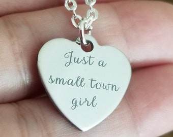 Just a Small Town Girl Necklace, Don't Stop Believing, Steve Perry, Silver Pendant Necklace, Country Girl, Gifts For Her, 80's Rock, Music