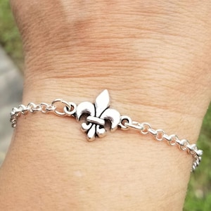 Silver Fleur-de-Lis Bracelet, Fleur de Lis Anklet, Fleur de Lys Jewelry, New Orleans, Mardi Gras Symbol, Saints