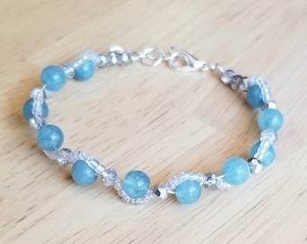 Aquamarine Bracelet, Aquamarine Crystal Wave Bracelet, Beaded Aquamarine Bracelet, Genuine Aquamarine, Aquamarine Jewelry, Gift for Her