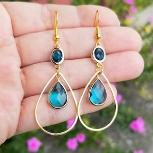 14k Gold Blue Topaz Earrings, London Blue Topaz Earrings, Blue Gemstone Earrings, December Birthstone, Blue Topaz Dangle Earrings