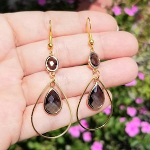Smoky Quartz Earrings, 14k Gold Smoky Quartz Earrings, Gold Dangle Earrings, Smoky Quartz Dangle Earrings, Quartz Earrings, Gifts for Her