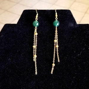Emerald Jade Earrings, 14k Gold Jade Earrings, Gold Dangle Earrings, Genuine Jade Jewelry, Womens Earrings, Jade Jewelry, Tassel Earrings
