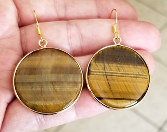 Orecchini occhio di tigre, orecchini occhio di tigre in oro 14k, orecchini pendenti in oro, gioielli occhio di tigre, orecchini in pietra naturale, gioielli vistosi