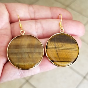 Tigers Eye Earrings, 14k Gold Tigers Eye Earrings, Gold Dangle Earrings, Tigers Eye Jewelry, Natural Stone Earrings, Statement Jewelry