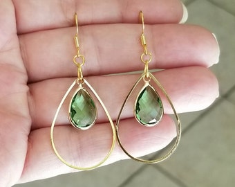 Peridot Earrings, 14k Gold Tear Drop Earrings, Gold Dangle Earrings, Peridot Dangle Earrings, Gemstone Earrings, Green Gemstone Earrings
