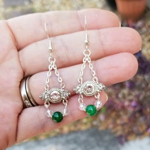 Jade Earrings, Sterling Silver Jade Earrings, Jade Bead Earrings, Jade, Beaded Jade Necklace, Art Deco, Art Deco Jewelry, Prom, Wedding