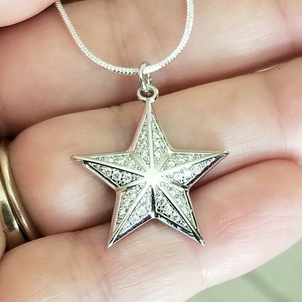 Silver Star Necklace, Star Pendant Necklace, Crystal Star Necklace, Celestial, Star Pendant, North Star, Star Necklaces, Large Star Pendant